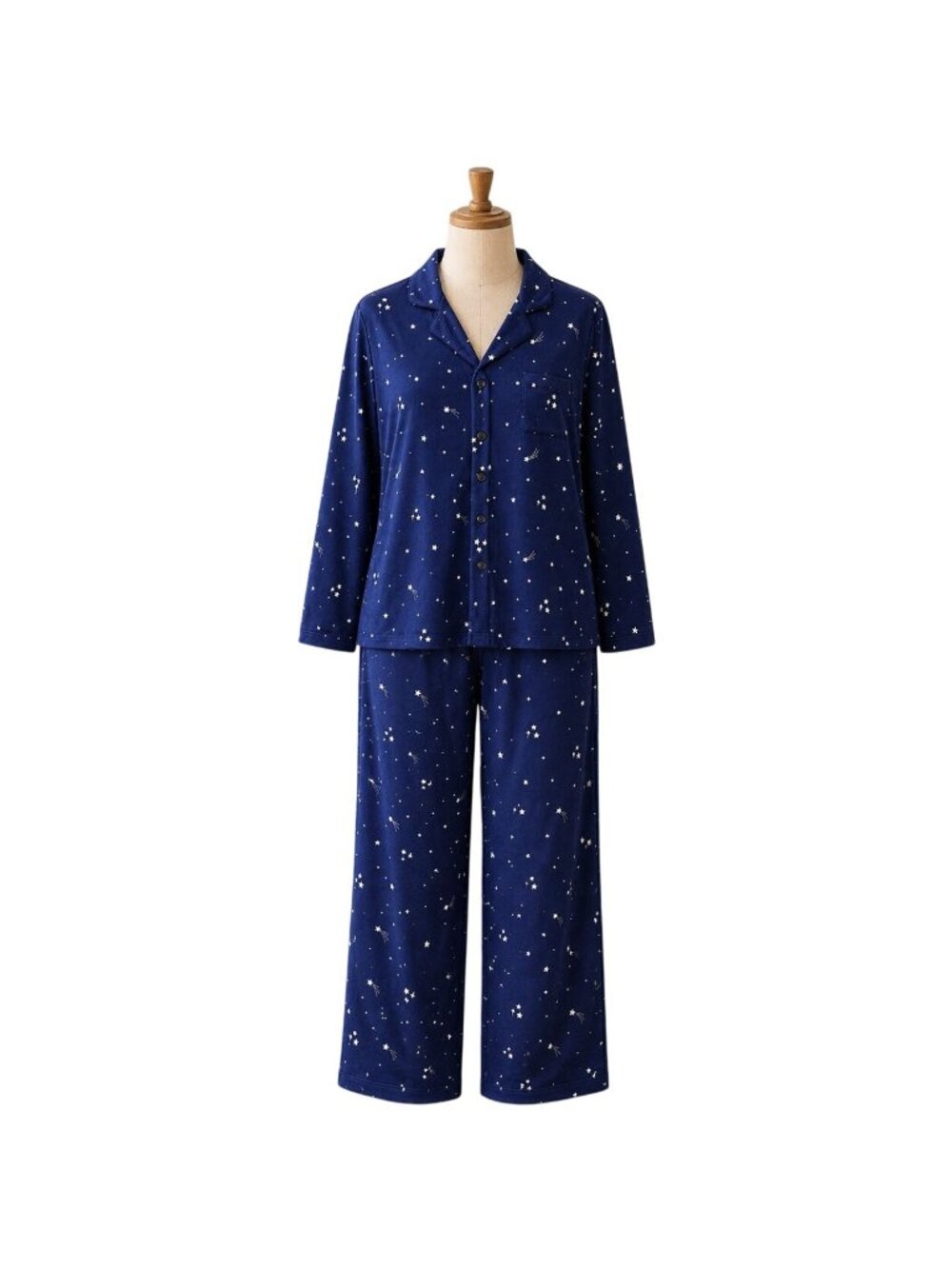 Sonoma Starry Night Pajama Set Size L Blue Celestial Cozy Faux Fleece Button Up